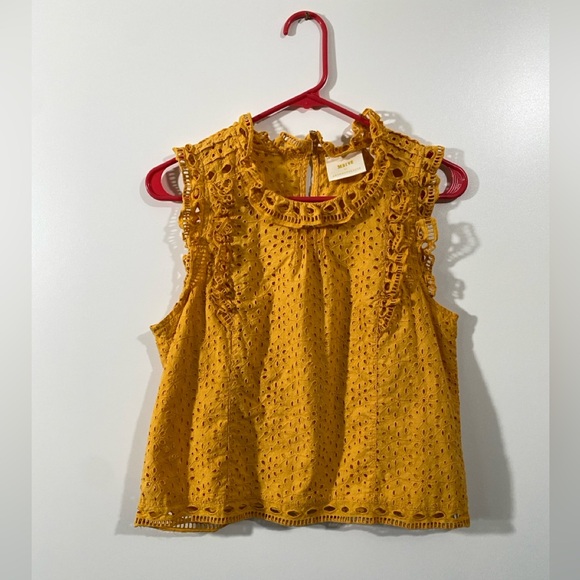 Maeve by Anthropologie Tilly Eyelet Blouse Sz 4 Sunflower Yellow - Picture 3 of 10